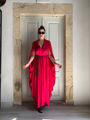 Long drapped dress stelios koudounaris fuchsia