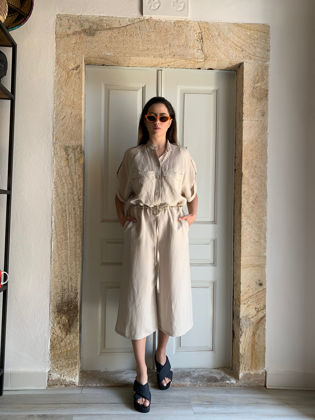 Beige linen crop jumpsuit Gaffer safari