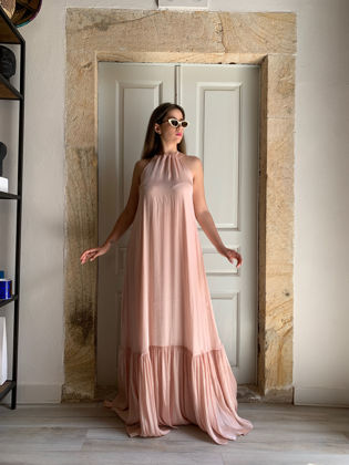 Pink nude shimmering long dress Miro