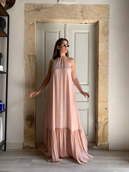 Pink nude shimmering long dress Miro