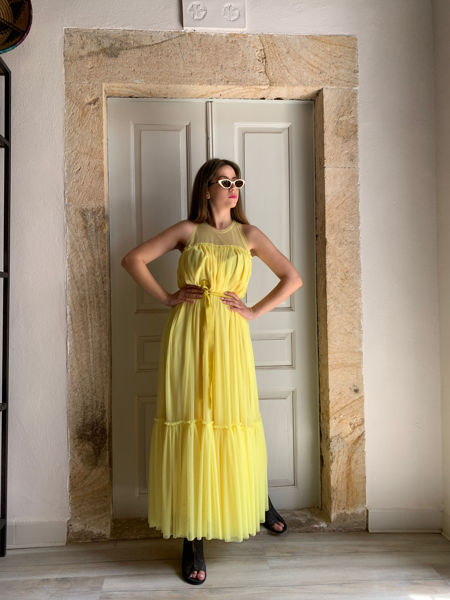 Yellow long dress tulle miro