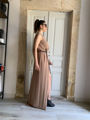 Asymetric wrap dress dark nude stelios koudounaris