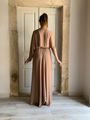 Asymetric wrap dress dark nude stelios koudounaris