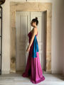 Bias cut long bow dress metallic stelios koudounaris
