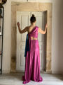 Bias cut long bow dress metallic stelios koudounaris