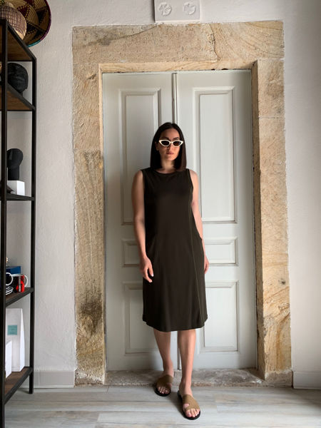 Khaki cotton short dress Parthenis