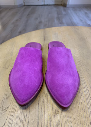 Fuchsia suede mules handmade Ulysses MOroccan style 