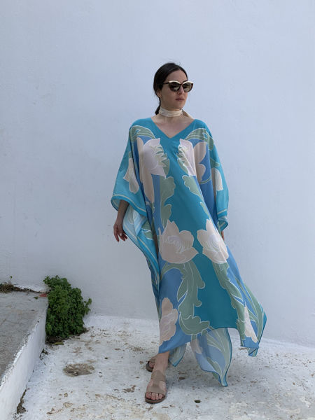 Fleur du jour silk print kaftan kimono long Miranda konstandinidou