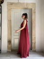 Burgundy silk cotton long dress veils gaffer and fluf