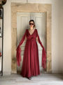 Burgundy silk cotton long dress veils gaffer and fluf