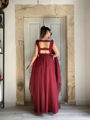 Burgundy silk cotton long dress veils gaffer and fluf