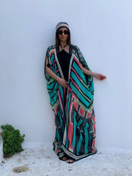 silk chiffon print transparent kaftan miranda konstandinidou