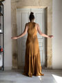 ocher yellow long ruched dress stelios koudounaris