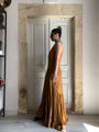ocher yellow long ruched dress stelios koudounaris