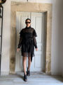 Black silk transparent ruffled dress Stelios Koudounaris